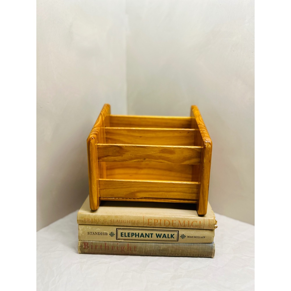 Vintage Handmade Wooden Letter Rack Desk Organizer 2 Slot Mail Sorter Honey Pine - Picture 3 of 7